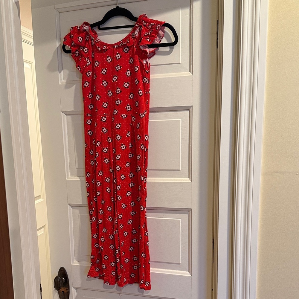 Janie and Jack girls size 7 Red Floral Jumpsuit EUC